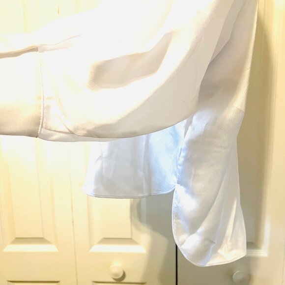 Ellen Tracy Women's X Small White Flowy Sleeves-Collar-Shine-Button Up Long Sl. - Picture 8 of 16